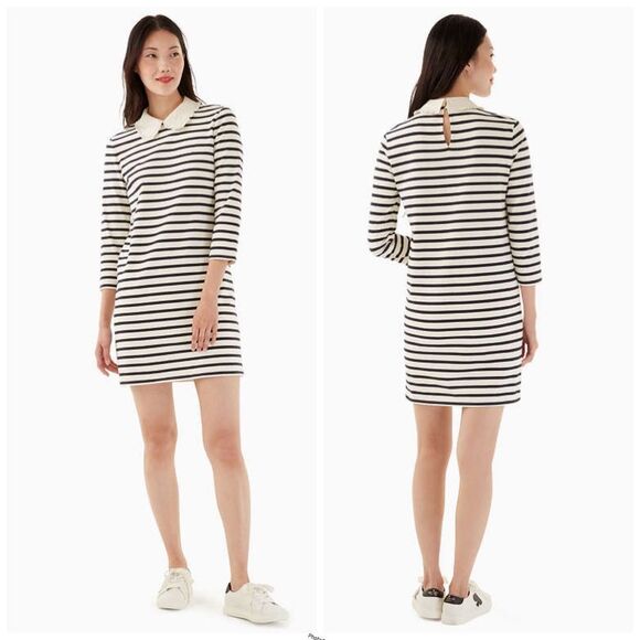 Kate Spade Black and White Poplin Collar Striped Tee Dress - Picture 1 of 7